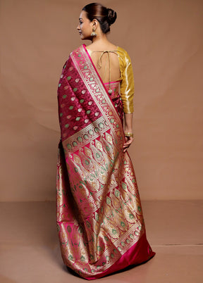 Wine Handloom Tanchoi Pure Silk Saree With Blouse Piece