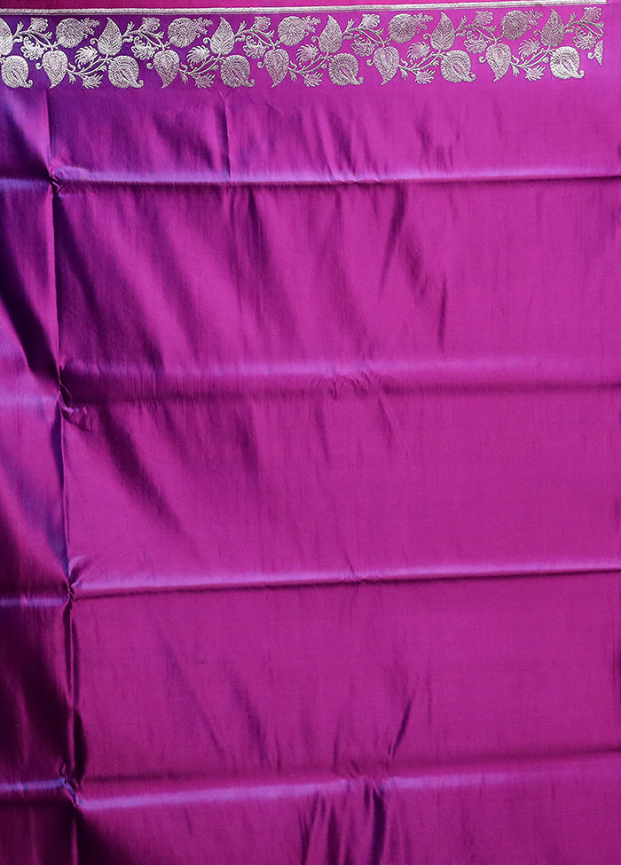 Purple Handloom Banarasi Pure Silk Saree With Blouse Piece