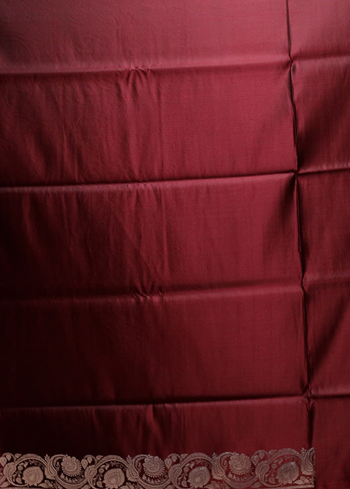 Maroon Handloom Banarasi Pure Silk Saree With Blouse Piece