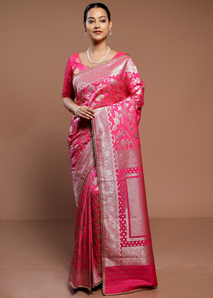 Pink Uppada Silk Saree With Blouse Piece