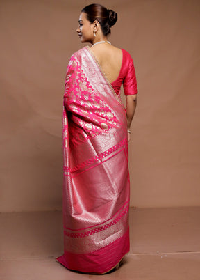 Pink Uppada Silk Saree With Blouse Piece