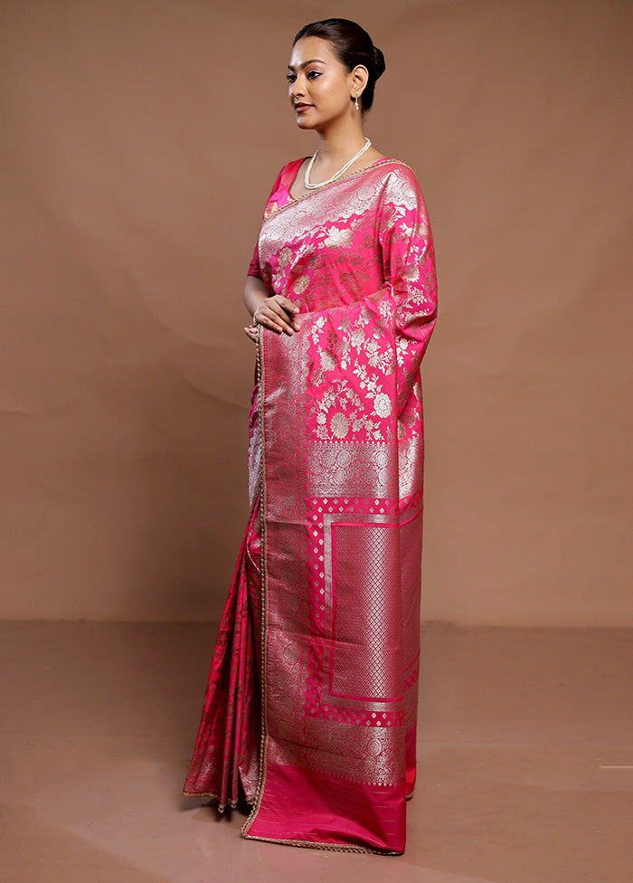 Pink Uppada Silk Saree With Blouse Piece