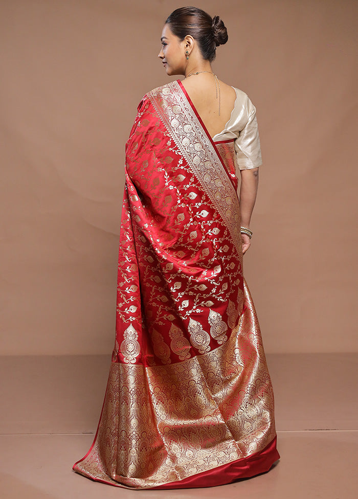 Red Banarasi Silk Saree With Blouse Piece