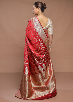 Red Banarasi Silk Saree With Blouse Piece