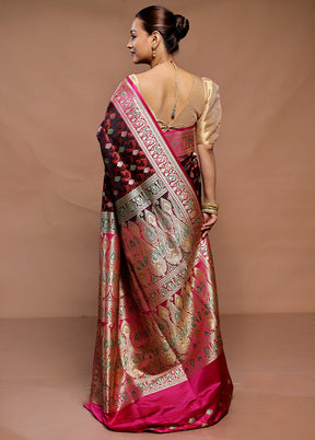 Wine Handloom Tanchoi Pure Silk Saree With Blouse Piece