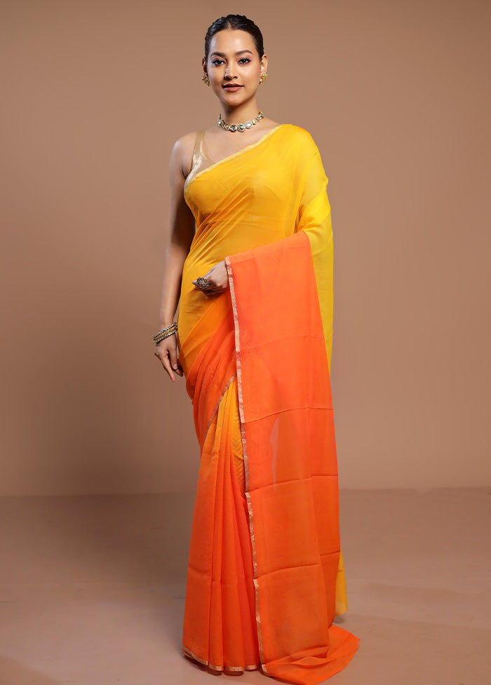 Yellow Handloom Chiffon Pure Silk Saree With Blouse Piece