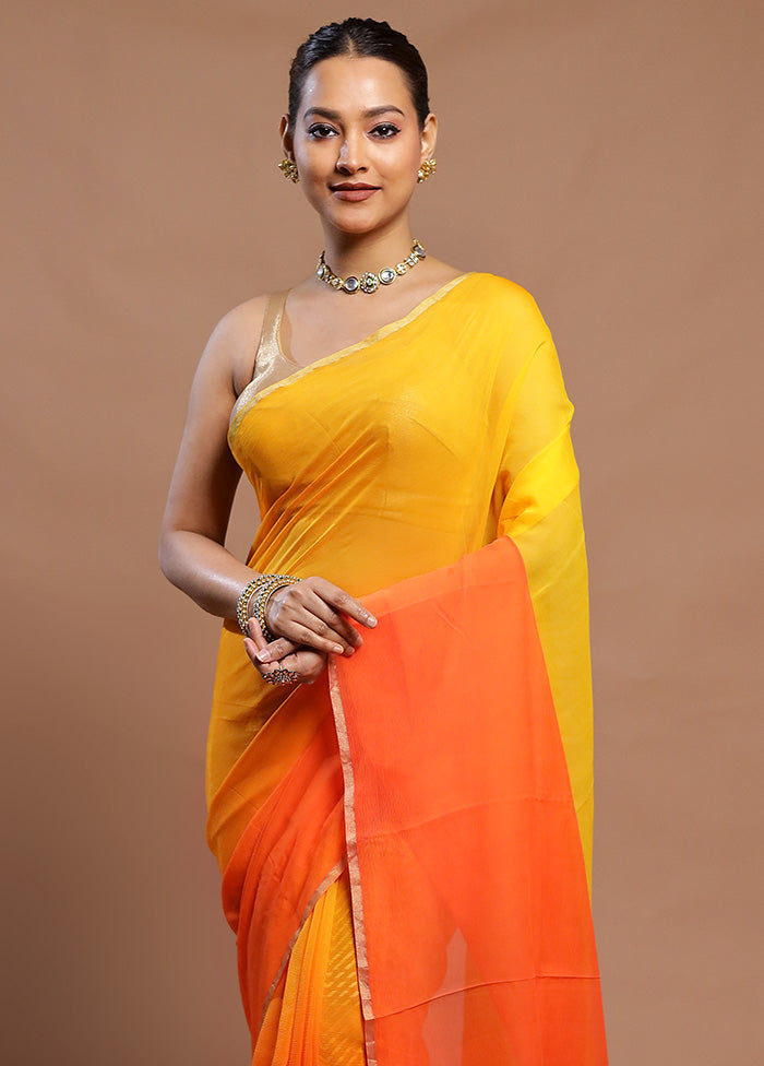 Yellow Handloom Chiffon Pure Silk Saree With Blouse Piece