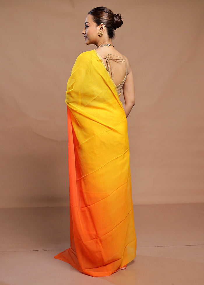 Yellow Handloom Chiffon Pure Silk Saree With Blouse Piece