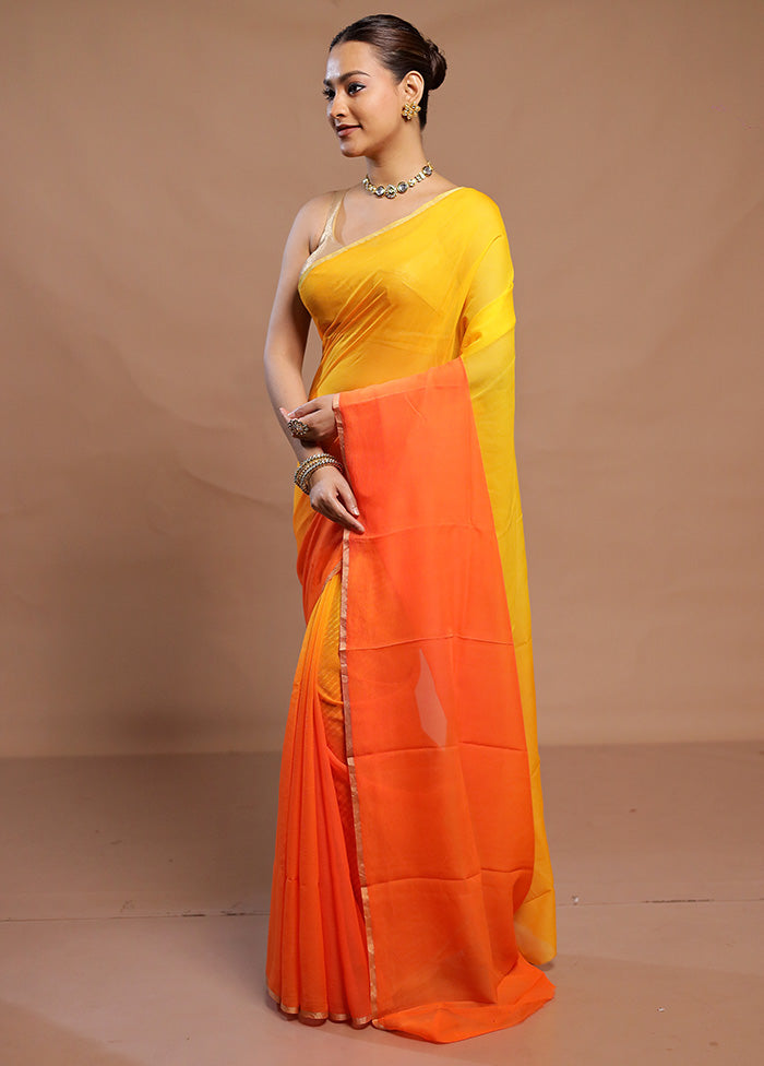 Yellow Handloom Chiffon Pure Silk Saree With Blouse Piece