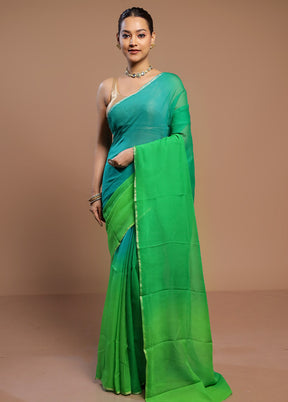 Green Handloom Chiffon Pure Silk Saree With Blouse Piece