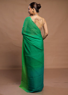 Green Handloom Chiffon Pure Silk Saree With Blouse Piece