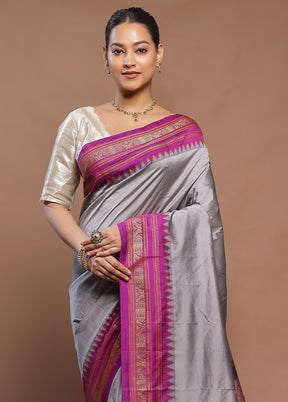 Grey Kanjivaram Silk Saree With Blouse Piece