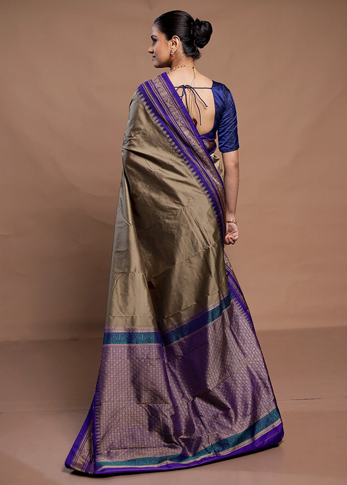 Grey Kanjivaram Silk Saree With Blouse Piece