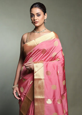 Pink Kanjivaram Silk Saree With Blouse Piece