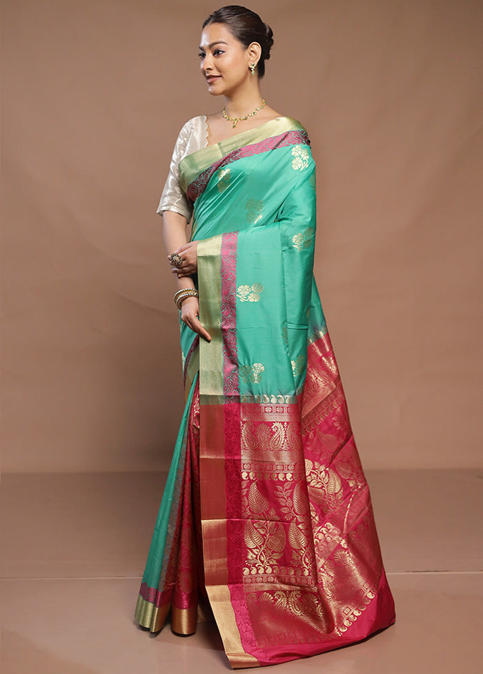 Green Kanjivaram Silk Saree With Blouse Piece