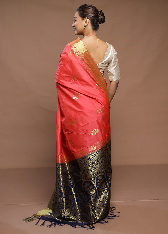 Peach Kanjivaram Silk Saree With Blouse Piece