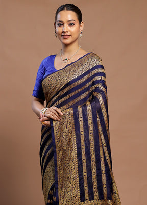 Blue Georgette Saree With Blouse Piece