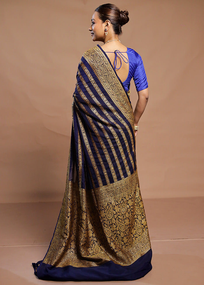 Blue Georgette Saree With Blouse Piece