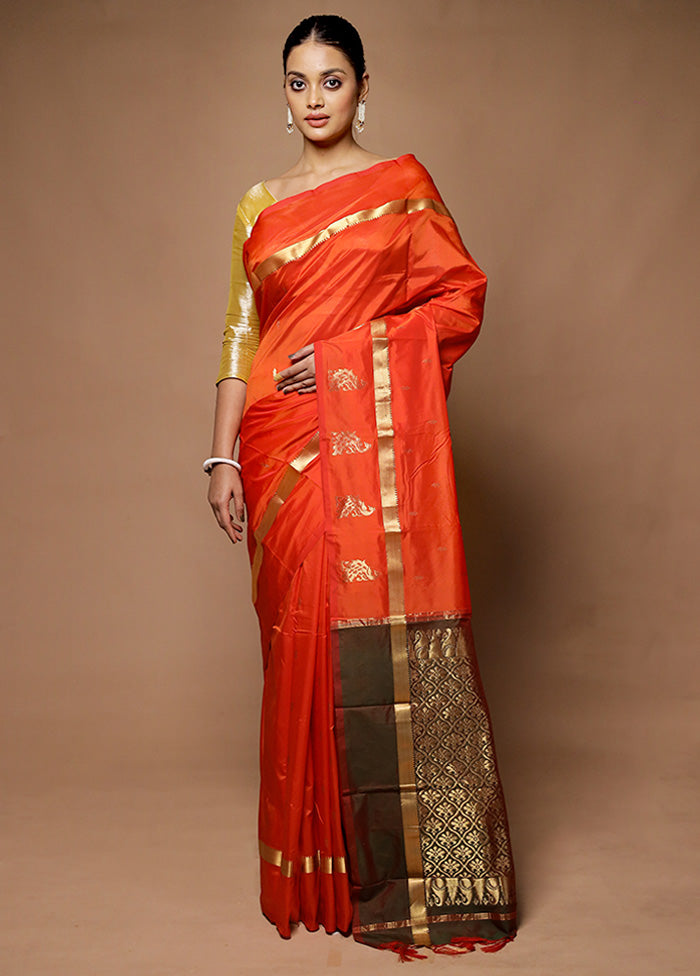 Orange Kanjivaram Silk Saree With Blouse Piece