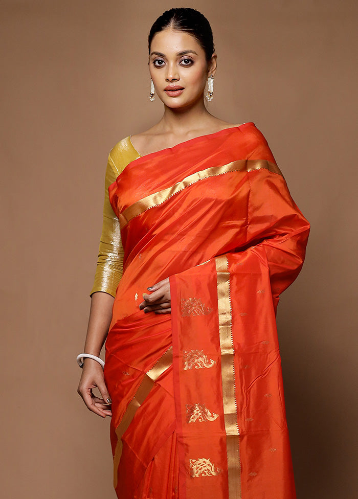 Orange Kanjivaram Silk Saree With Blouse Piece