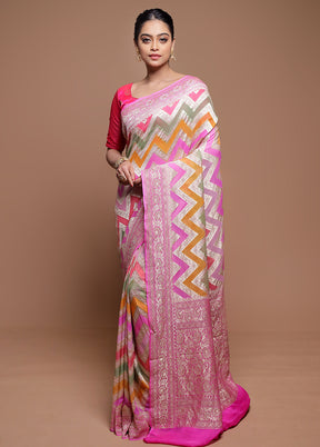 Multicolor Handloom Pure Georgette Saree With Blouse Piece