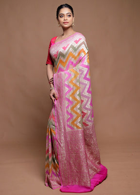 Multicolor Handloom Pure Georgette Saree With Blouse Piece