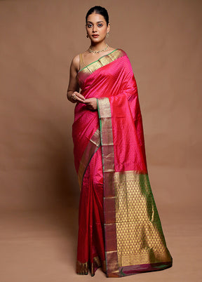 Pink Handloom Kanchipuram Pure Silk Saree With Blouse Piece