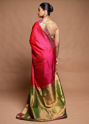 Pink Handloom Kanchipuram Pure Silk Saree With Blouse Piece