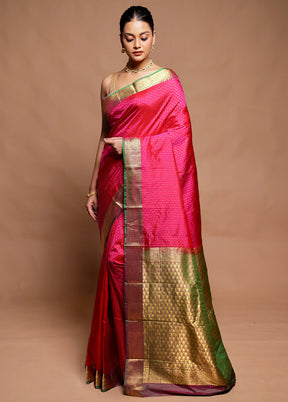 Pink Handloom Kanchipuram Pure Silk Saree With Blouse Piece