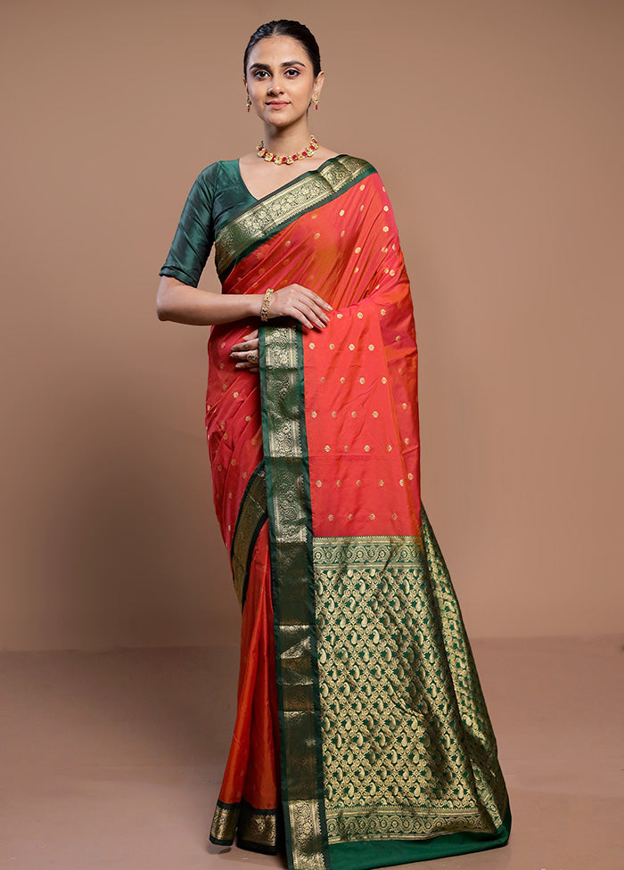 Rust Kanjivaram Silk Saree With Blouse Piece