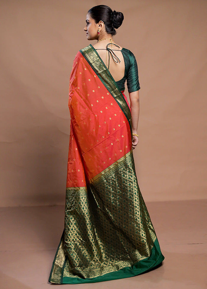 Rust Kanjivaram Silk Saree With Blouse Piece