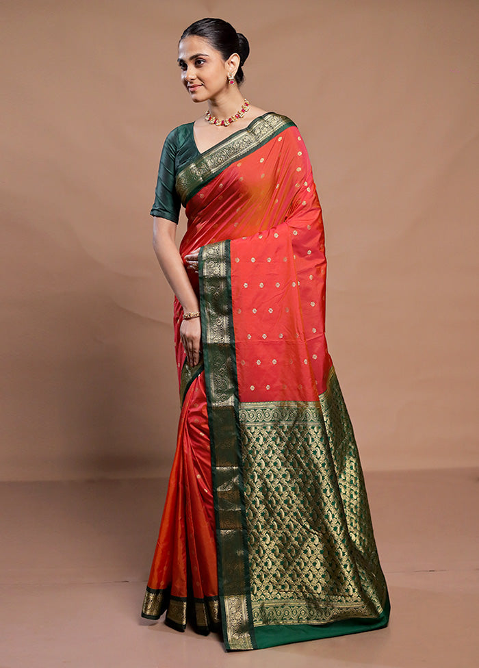 Rust Kanjivaram Silk Saree With Blouse Piece