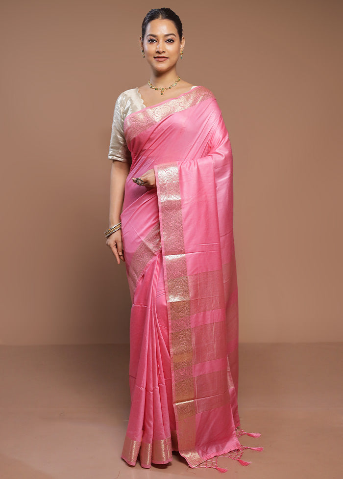 Pink Cotton Saree With Blouse Piece