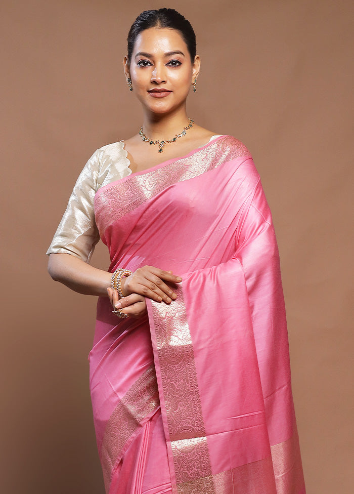 Pink Cotton Saree With Blouse Piece