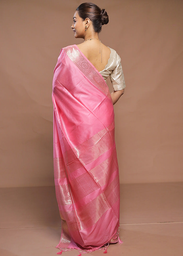 Pink Cotton Saree With Blouse Piece