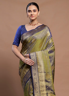 Green Dupion Silk Saree With Blouse Piece