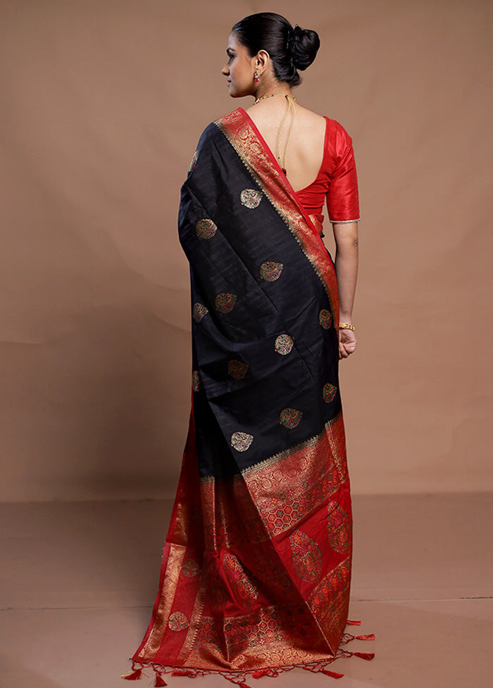 Black Dupion Silk Saree With Blouse Piece