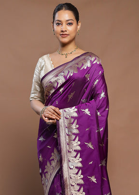 Purple Handloom Katan Pure Silk Saree With Blouse Piece