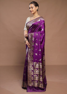 Purple Handloom Katan Pure Silk Saree With Blouse Piece