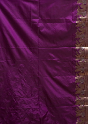 Purple Handloom Katan Pure Silk Saree With Blouse Piece