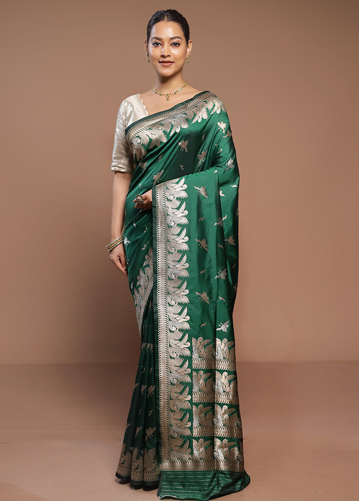 Green Handloom Katan Pure Silk Saree With Blouse Piece