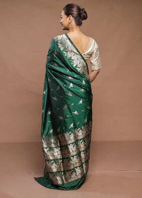 Green Handloom Katan Pure Silk Saree With Blouse Piece