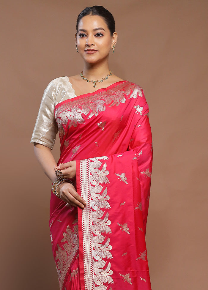 Pink Handloom Katan Pure Silk Saree With Blouse Piece