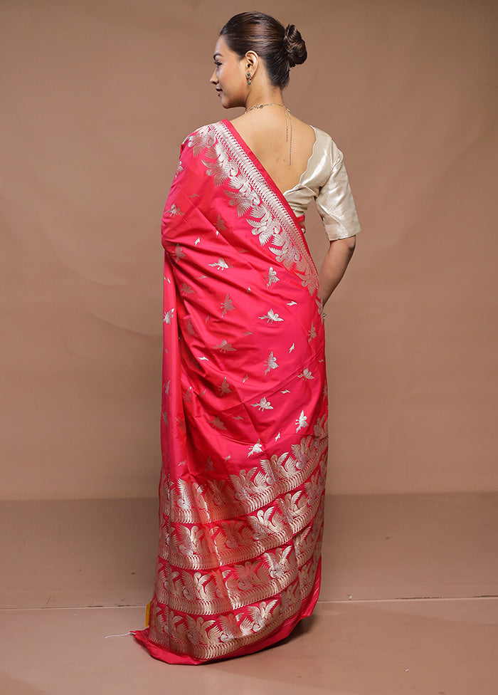 Pink Handloom Katan Pure Silk Saree With Blouse Piece