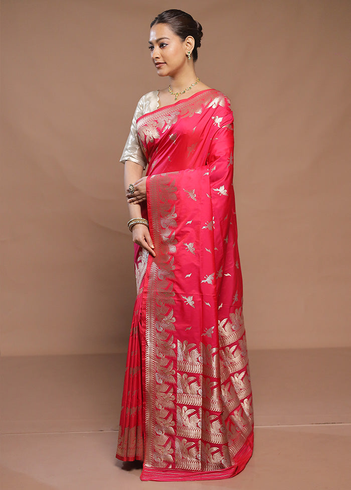 Pink Handloom Katan Pure Silk Saree With Blouse Piece