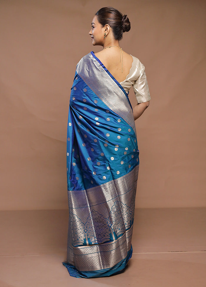 Blue Handloom Katan Pure Silk Saree With Blouse Piece