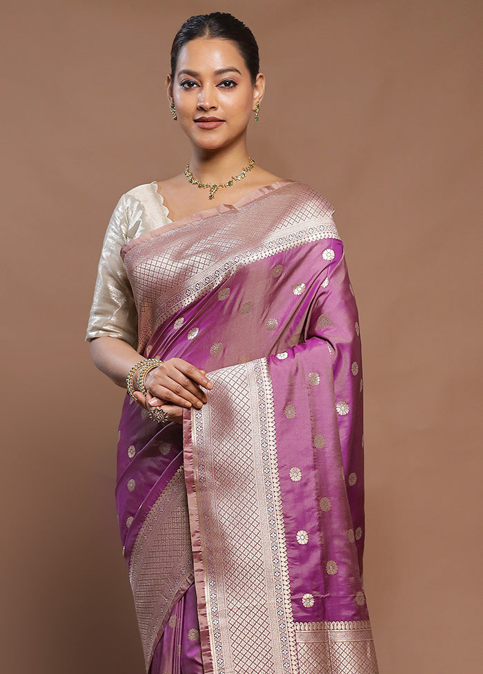 Purple Handloom Katan Pure Silk Saree With Blouse Piece