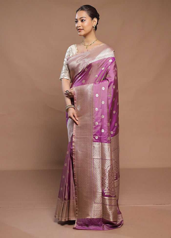 Purple Handloom Katan Pure Silk Saree With Blouse Piece