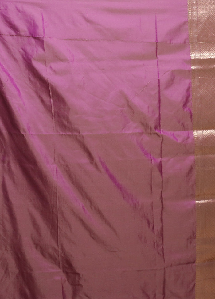 Purple Handloom Katan Pure Silk Saree With Blouse Piece