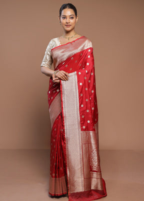 Red Handloom Katan Pure Silk Saree With Blouse Piece